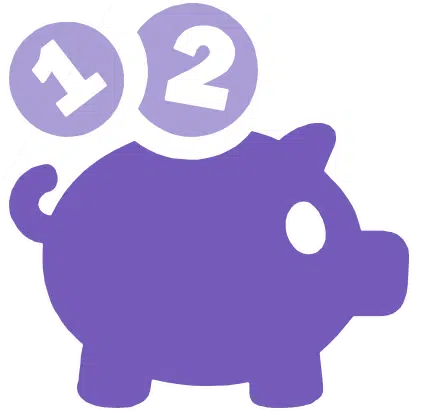 Stylised piggy bank with a 1 and a 2-EURO coin.